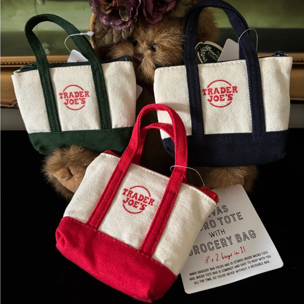 NWT Trader Joe’s set of 3 Canvas Micro Mini tote with Grocery Bag